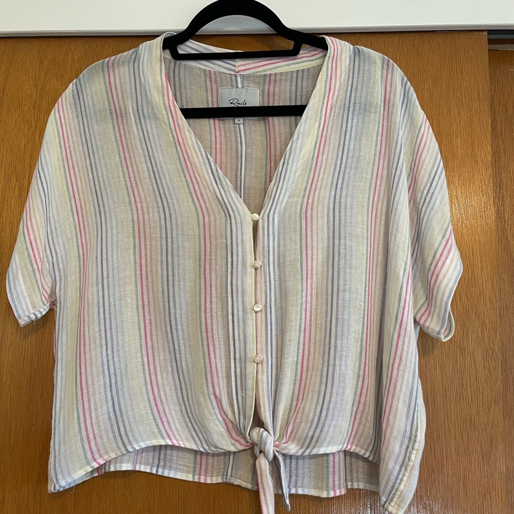 Rails striped linen tie front top